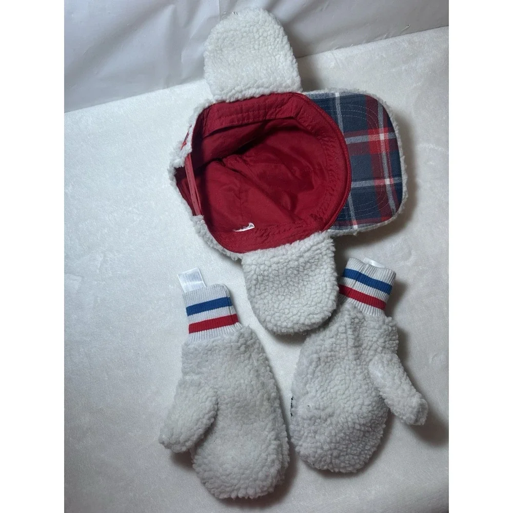 White sherpa fleece Disney Mickey Mouse hat and mittens cold weather set